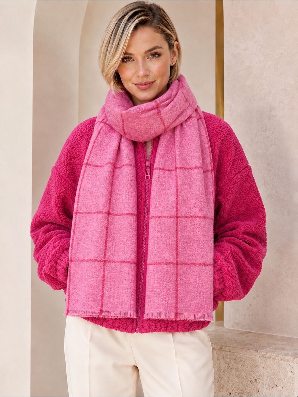 Old Navy Pink Plaid Flannel Scarf